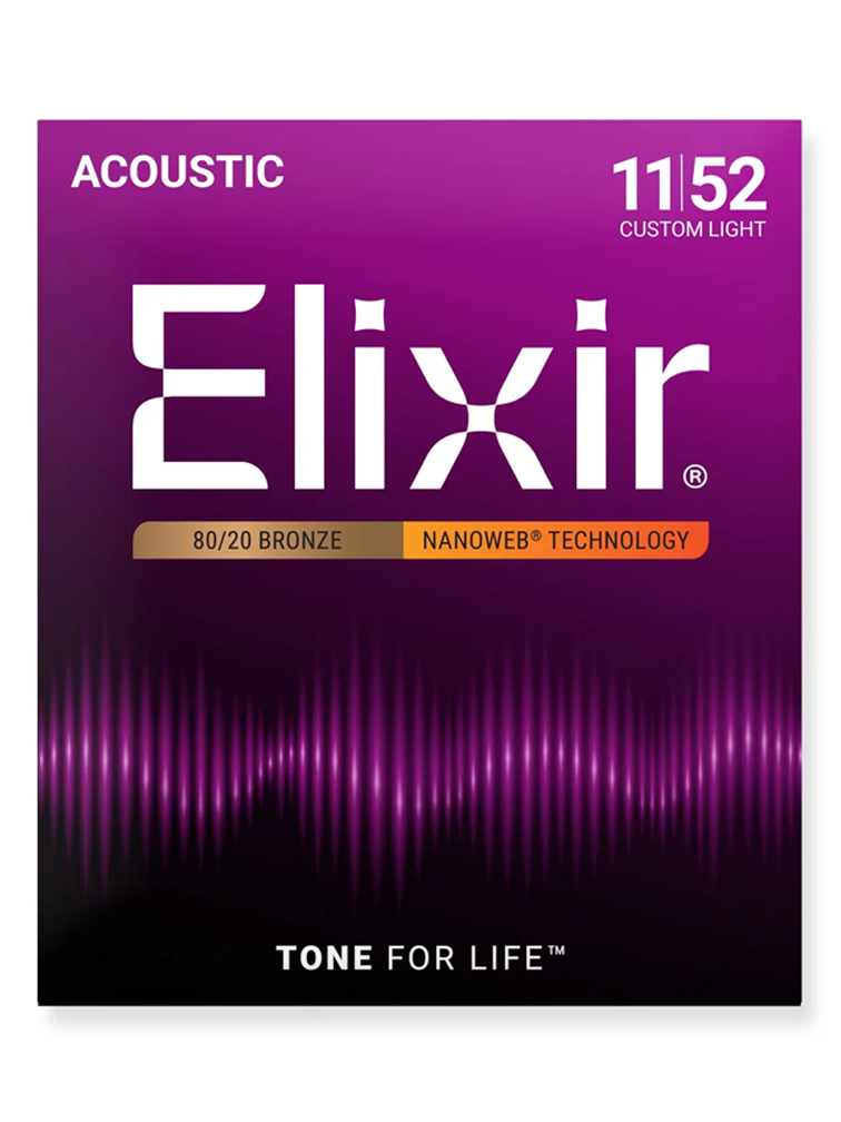 Elixir 80/20 Bronze Nanoweb Custom Light 11-52 6-String Acoustic Guitar Strings