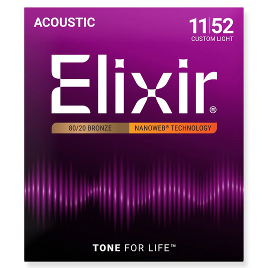Elixir 80/20 Bronze Nanoweb Custom Light 11-52 6-String Acoustic Guitar Strings