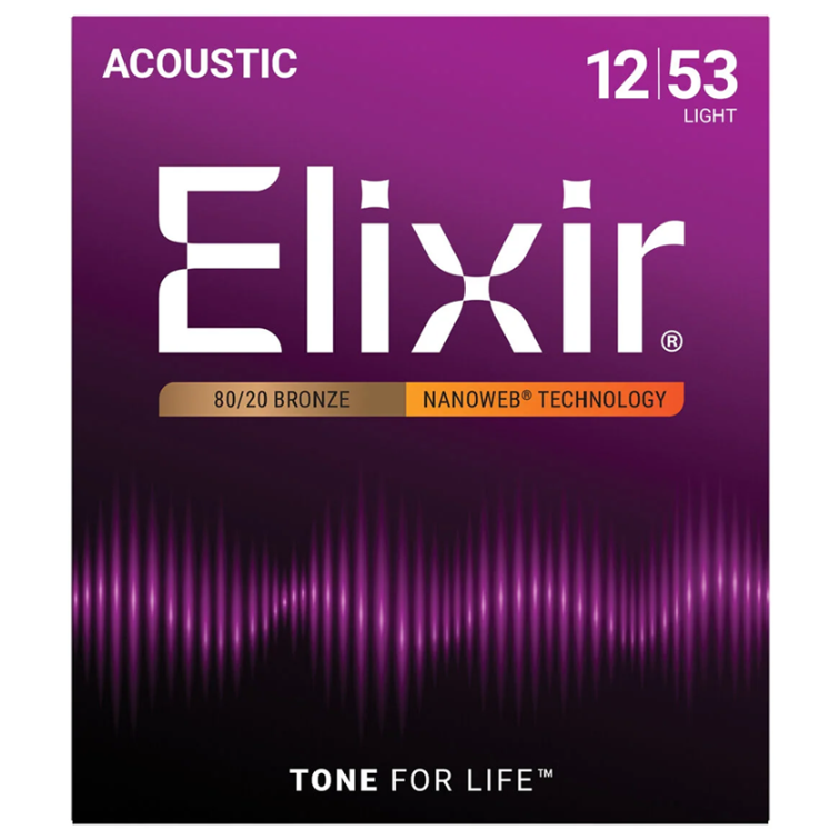 Elixir 80/20 Bronze Nanoweb Light 12-53 6-String Acoustic Guitar Strings