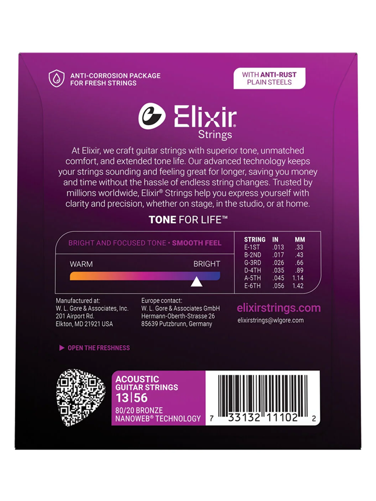 Elixir 80/20 Bronze Nanoweb Medium 13-56 6-String Acoustic Guitar Strings