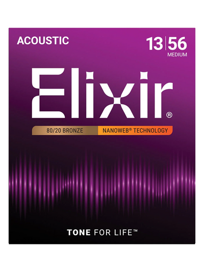 Elixir 80/20 Bronze Nanoweb Medium 13-56 6-String Acoustic Guitar Strings