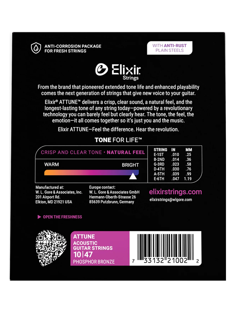 Elixir Attune Phosphor Bronze 10-47 Extra Light Acoustic Guitar Strings