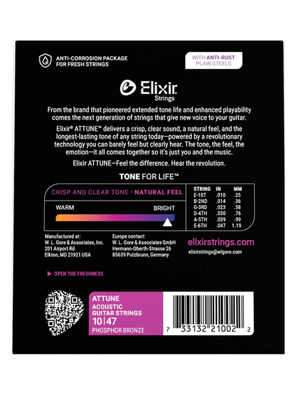 Elixir Attune Phosphor Bronze 10-47 Extra Light Acoustic Guitar Strings