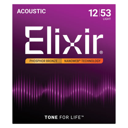Elixir Phosphor Bronze Nanoweb Light 12-53 6-String Acoustic Guitar Strings
