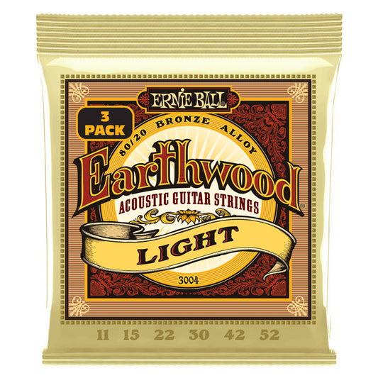 Ernie Ball Earthwood 80/20 Bronze Light 11-52 6-String Acoustic Guitar Strings 3 Pack
