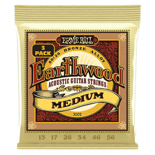 Ernie Ball Earthwood 80/20 Bronze Medium 13-56 6-String Acoustic Guitar Strings 3 Pack