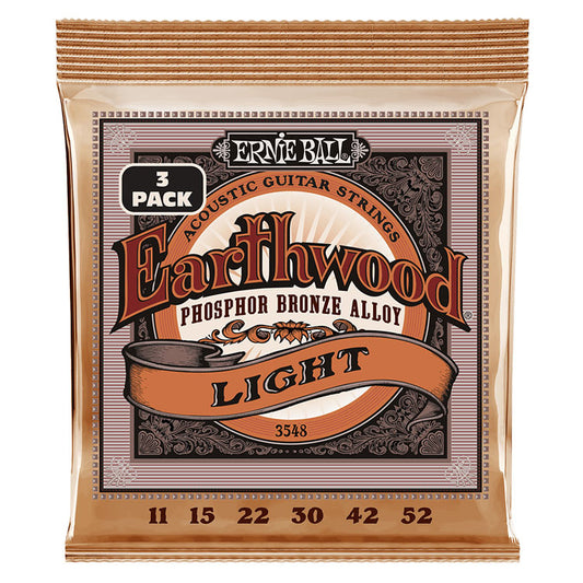 Ernie Ball Earthwood Phosphor Bronze Light 11-52 6-String Acoustic Guitar Strings 3 Pack