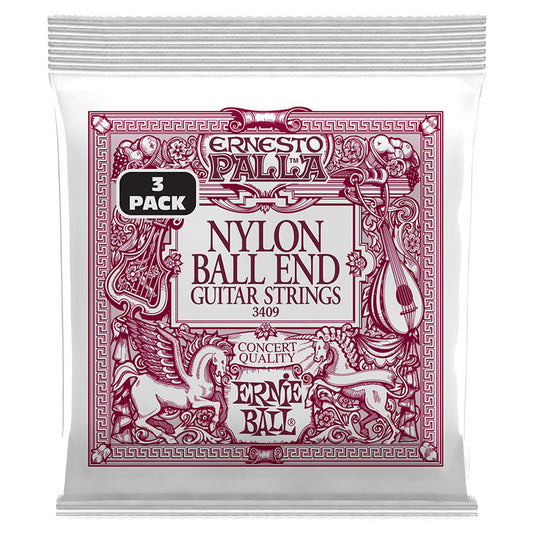Ernie Ball Ernesto Palla Black and Gold Medium Tension Ball End Nylon Classical Guitar Strings 3 pack