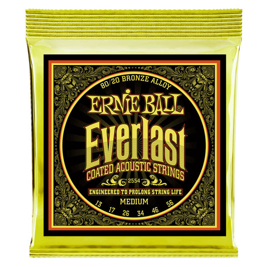 Ernie Ball Everlast Coated 80/20 Bronze Medium 13-56 6-String Acoustic Guitar Strings