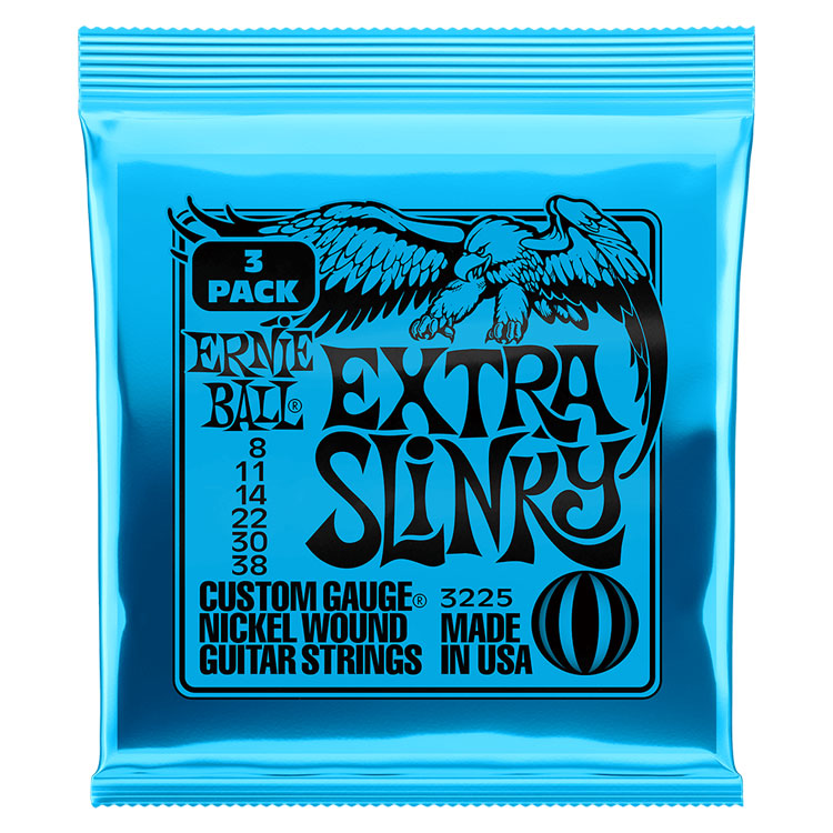 Ernie Ball Extra Slinky 8-38 Nickel Wound 6-String Electric Guitar Strings 3 Pack