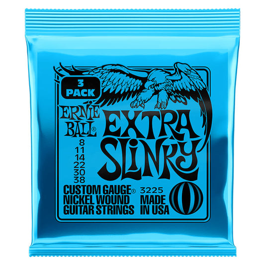 Ernie Ball Extra Slinky 8-38 Nickel Wound 6-String Electric Guitar Strings 3 Pack