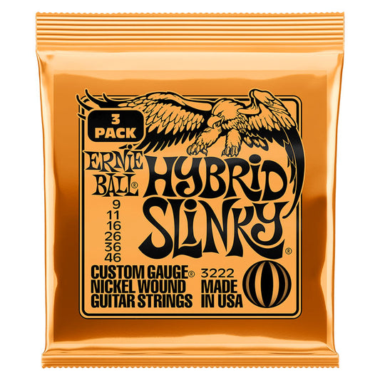 Ernie Ball Hybrid Slinky 9-46 Nickel Wound 6-String Electric Guitar Strings 3 Pack