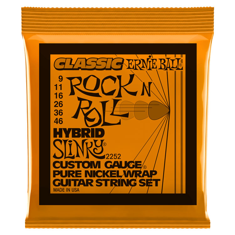 Ernie Ball Hybrid Slinky Classic Rock N Roll 9-46 Pure Nickel Wrap 6-String Electric Guitar Strings