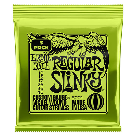 Ernie Ball Regular Slinky 10-46 Nickel Wound 6-String Electric Guitar Strings 3 Pack