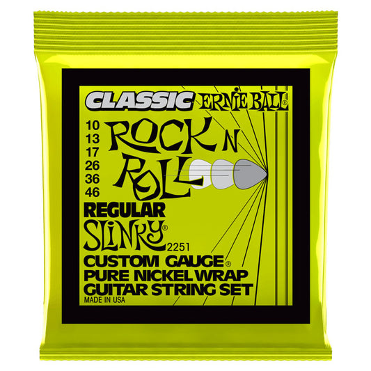Ernie Ball Regular Slinky Classic Rock N Roll 10-46 Pure Nickel Wrap 6-String Electric Guitar Strings