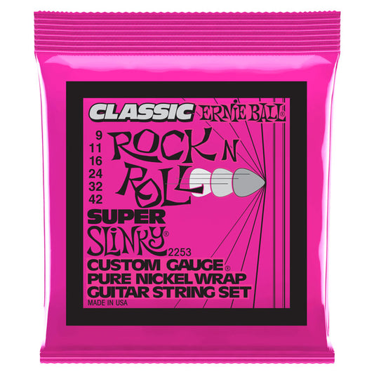 Ernie Ball Super Slinky Classic Rock N Roll 9-42 Pure Nickel Wrap 6-String Electric Guitar Strings