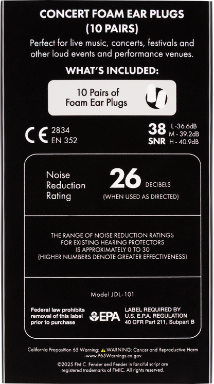 Fender Concert Foam Ear Plugs - 10 Pairs