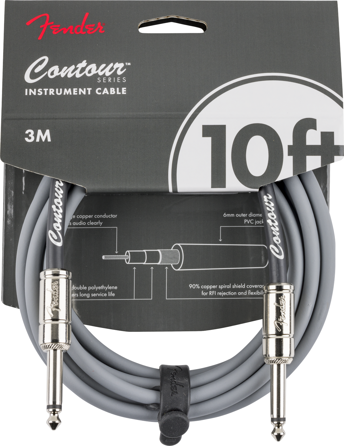 Fender Contour Series Instrument Cables - Inca Silver (10ft)