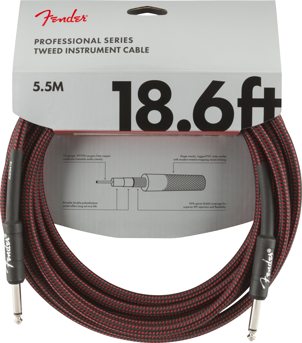 Fender Professional Series Tweed Instrument Cables - Red Tweed (18.6ft)