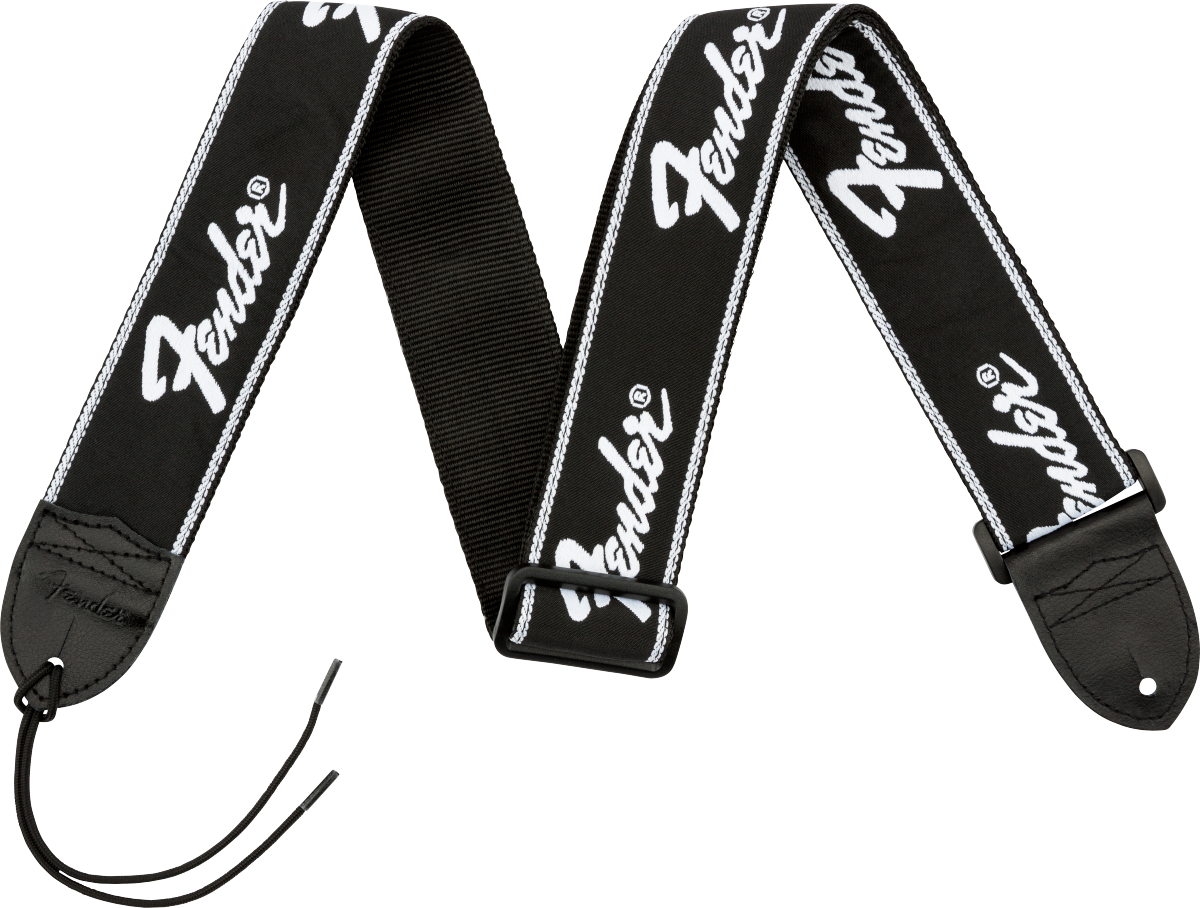 Fender Running Logo Strap - Black/White Logo