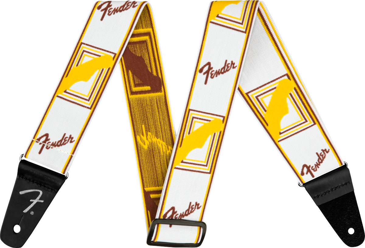 Fender WeighLess Monogram Straps - White/Brown/Yellow