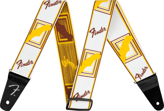Fender WeighLess Monogram Straps - White/Brown/Yellow