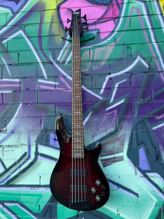 Schecter Omen Elite-5 Electric Bass Guitar, Black Cherry Burst