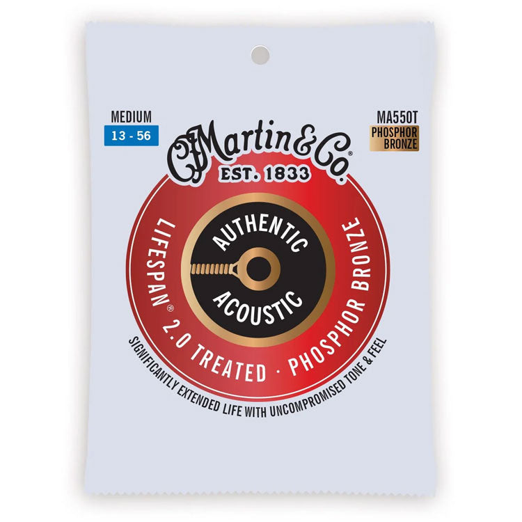 Martin Authentic Acoustic Lifespan 2.0 Phosphor Bronze Medium 13-56 6-String Acoustic Guitar Strings