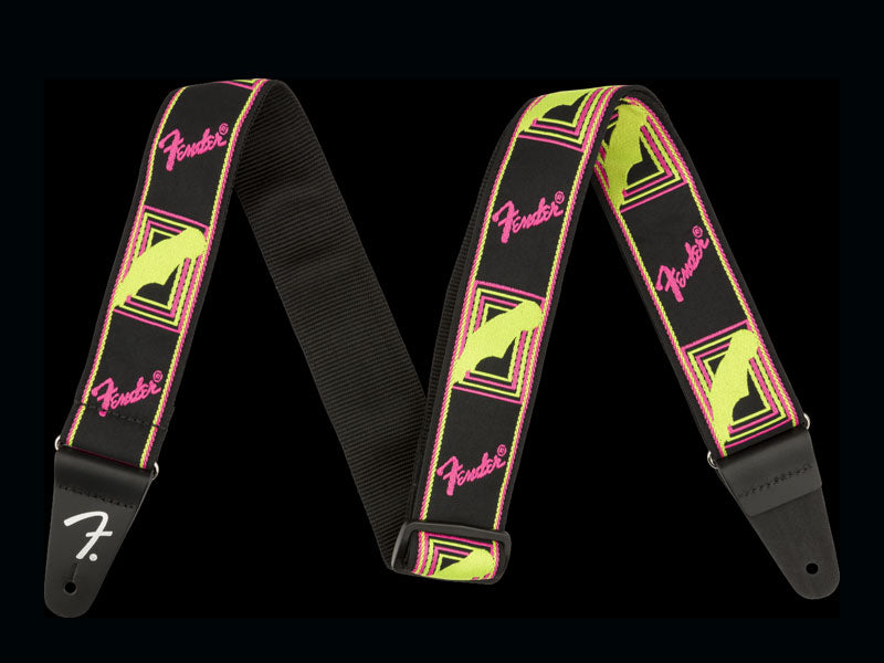 Fender Neon Monogrammed Strap, Pink and Yellow, 2"