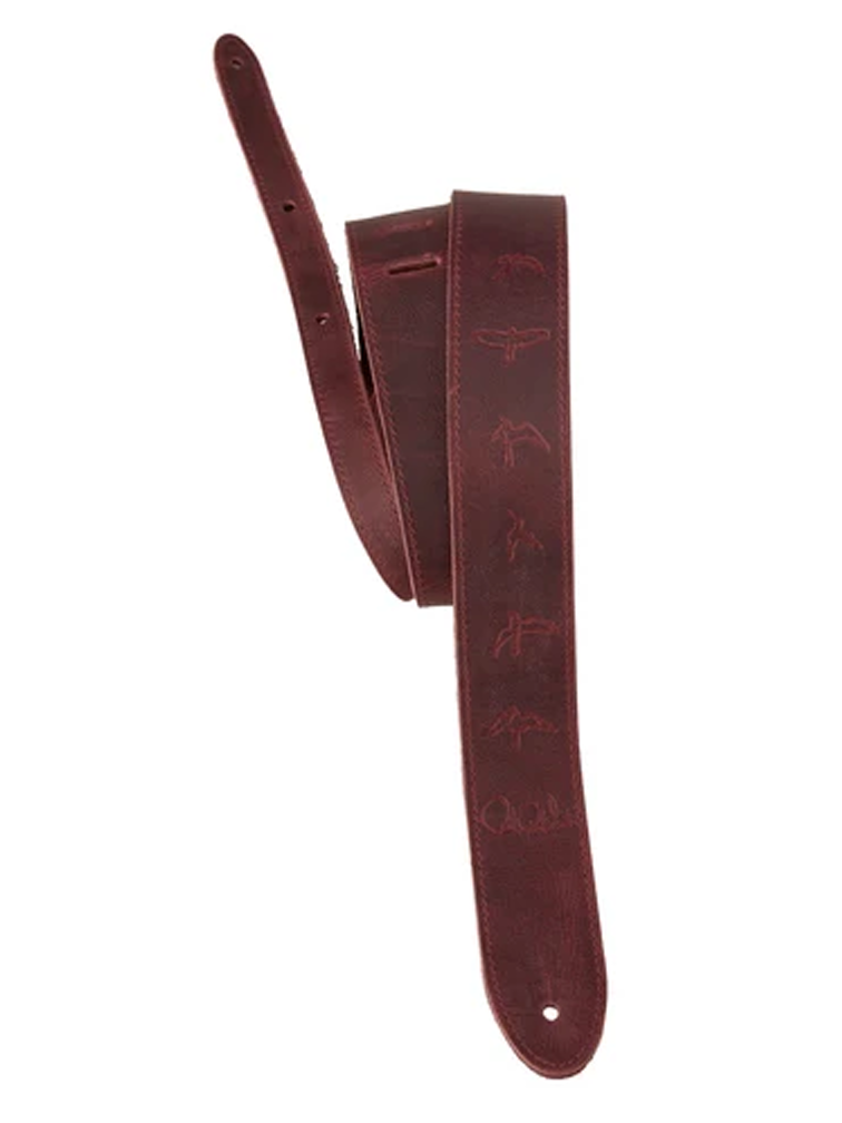 PRS Reversible Garment Leather/Suede Birds Guitar Strap - Oxblood