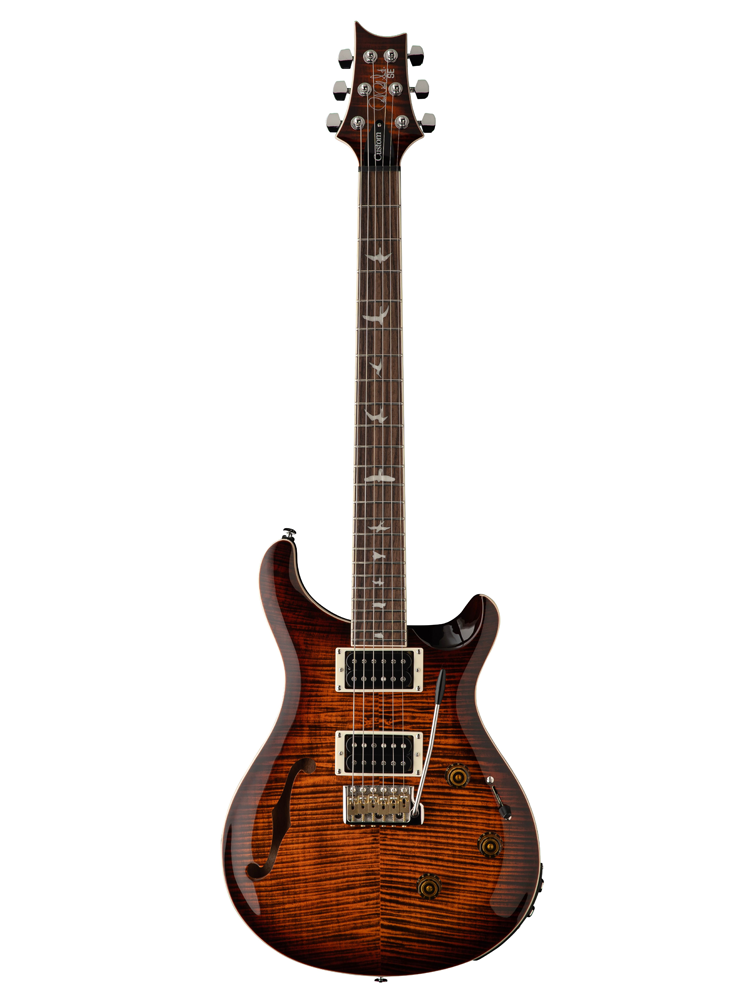PRS SE Custom 24 Semi-Hollow Piezo Electric Guitar - Orange Tiger Smokeburst