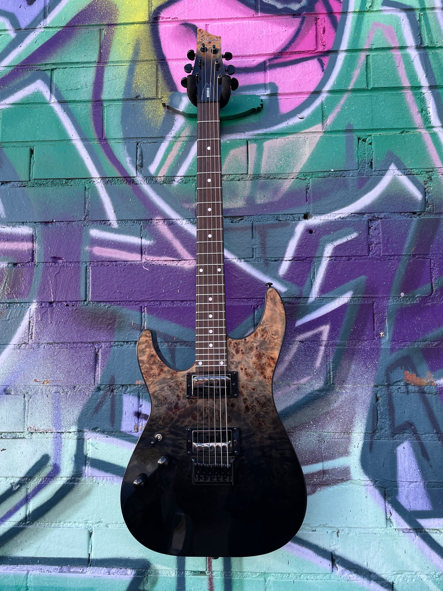 Schecter C-1 Standard Left Handed Electric Guitar - Black Fade Burst Burl