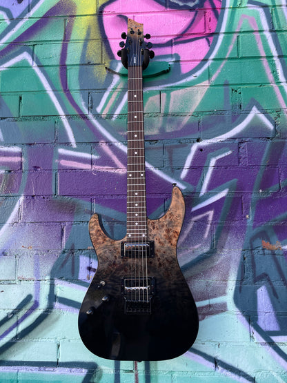 Schecter C-1 Standard Left Handed Electric Guitar - Black Fade Burst Burl