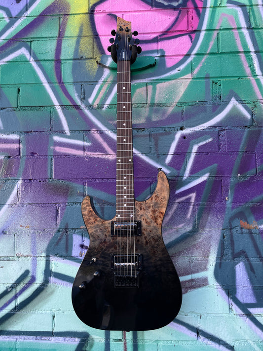 Schecter C-1 Standard Left Handed Electric Guitar - Black Fade Burst Burl