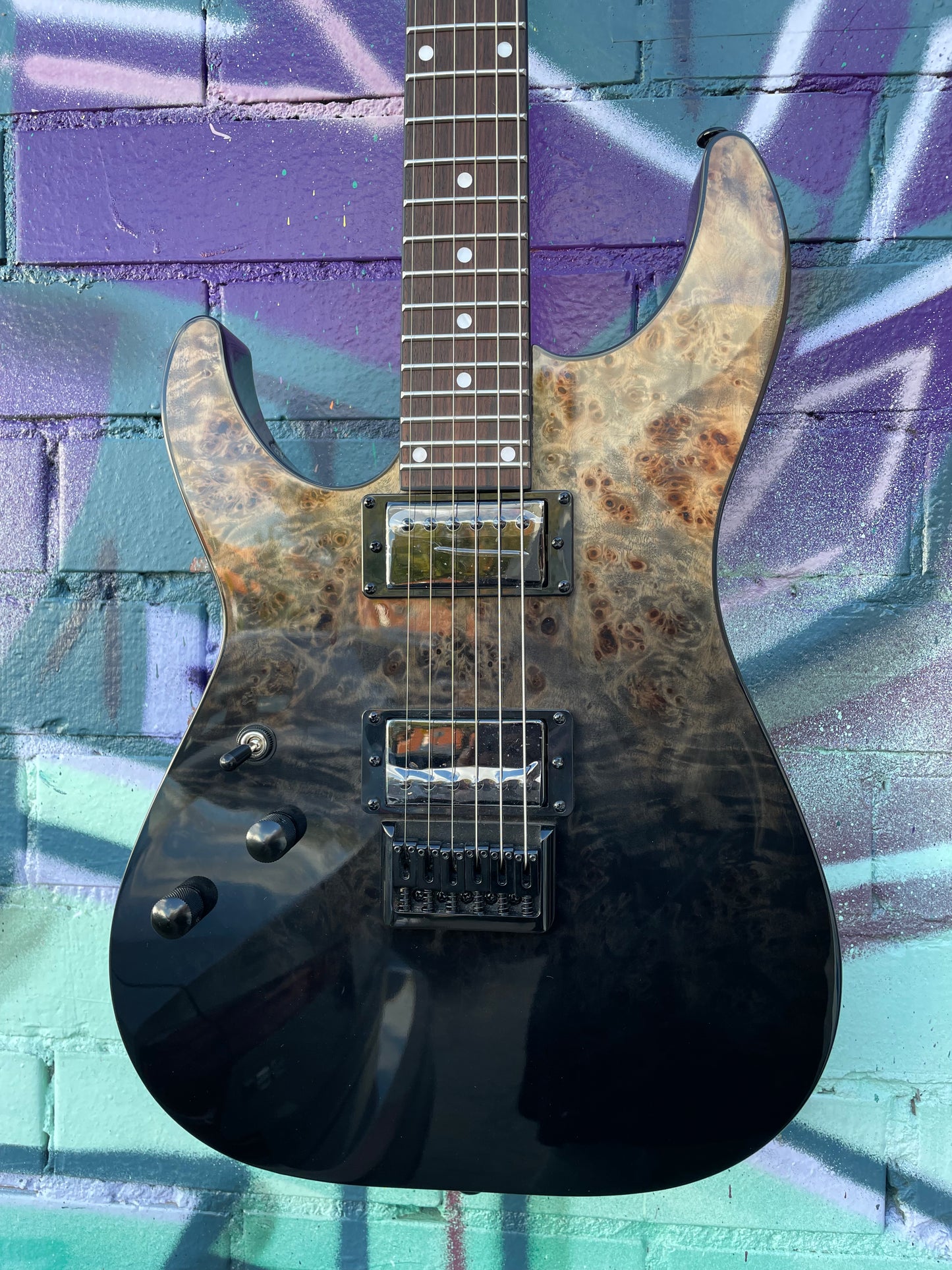 Schecter C-1 Standard Left Handed Electric Guitar - Black Fade Burst Burl