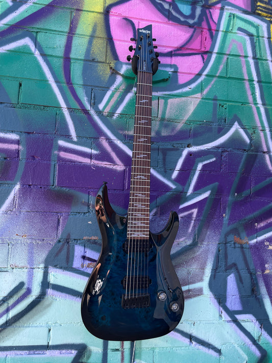 Schecter Omen Elite-7 Electric Guitar - See Thru Blue Burst