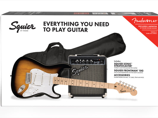 Squier Sonic Stratocaster Pack, Maple Fingerboard, 2-Color Sunburst