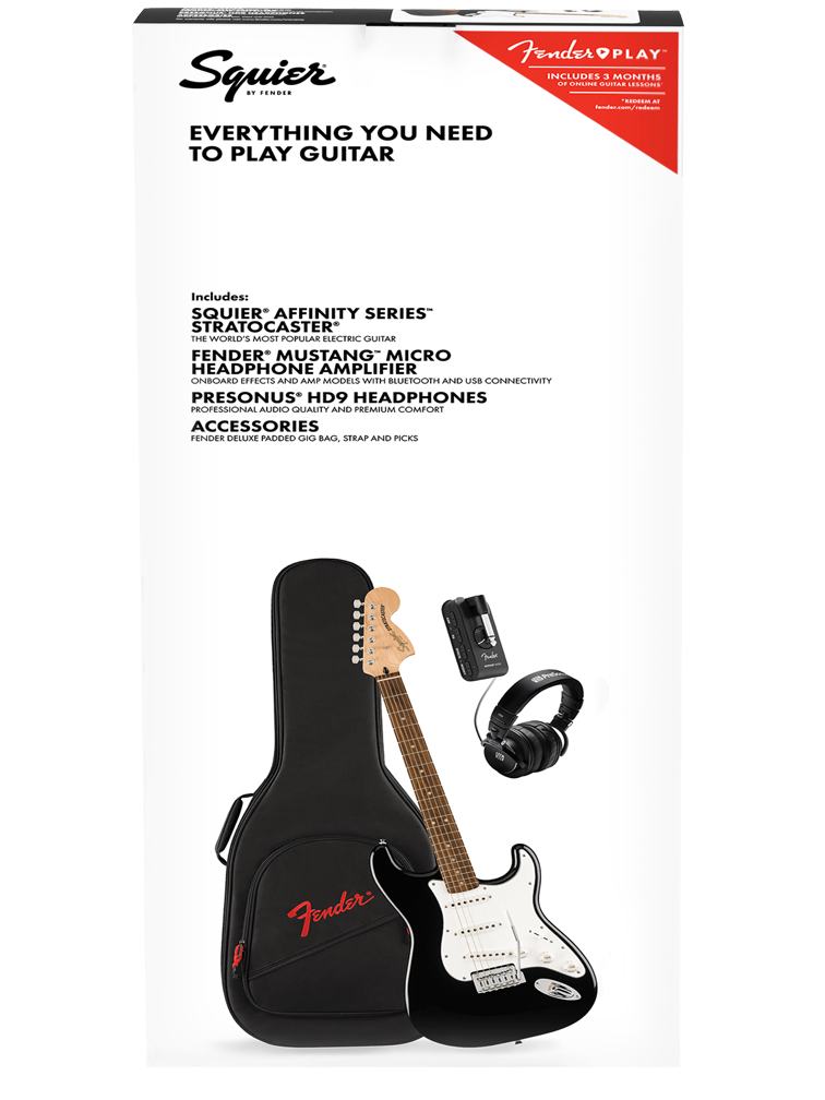 Squier Affinity Series Stratocaster Mustang Micro Electric Guitar Pack - Black