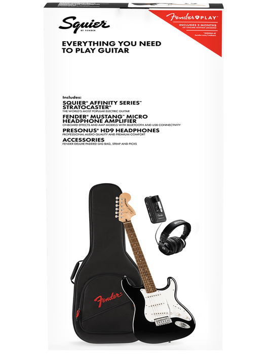 Squier Affinity Series Stratocaster Mustang Micro Electric Guitar Pack - Black