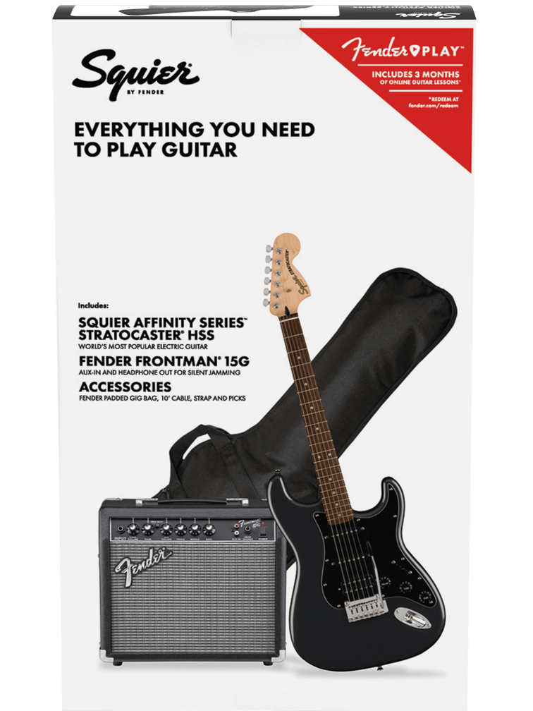 Squier Affinity Stratocaster HSS Electric Guitar Pack - Charcoal Frost Metallic