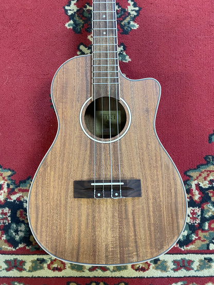 Tiki '9 Series' Koa Solid Top Electric Cutaway Baritone Ukulele w/ Hard Case - Natural Satin