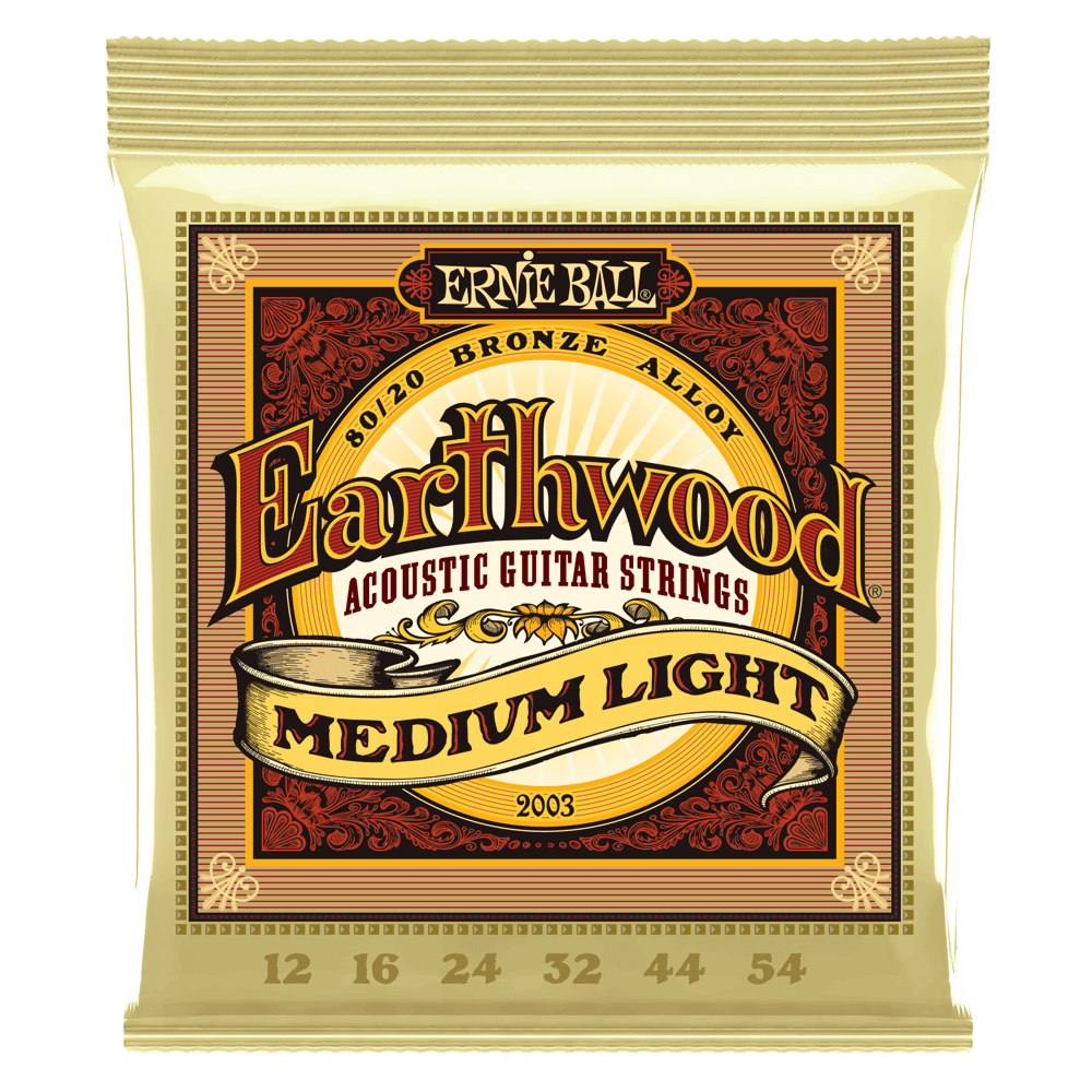 Ernie Ball Earthwood Medium Light 80/20 Bronze Acoustic Guitar Strings, 12-54 Gauge