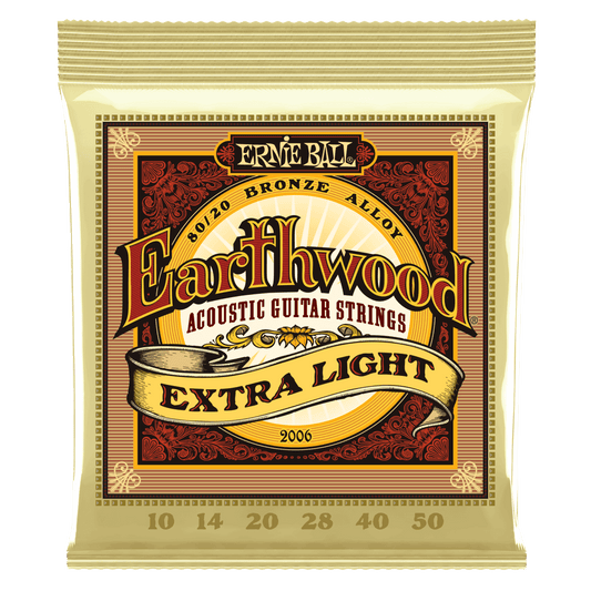 Ernie Ball Earthwood Extra Light 80/20 Bronze Acoustic Guitar Strings, 10-50 Gauge