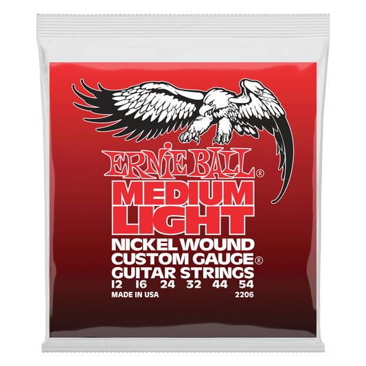 Ernie Ball Medium Light Nickel Wound with wound G Electric Guitar Strings, 12-54 Gauge