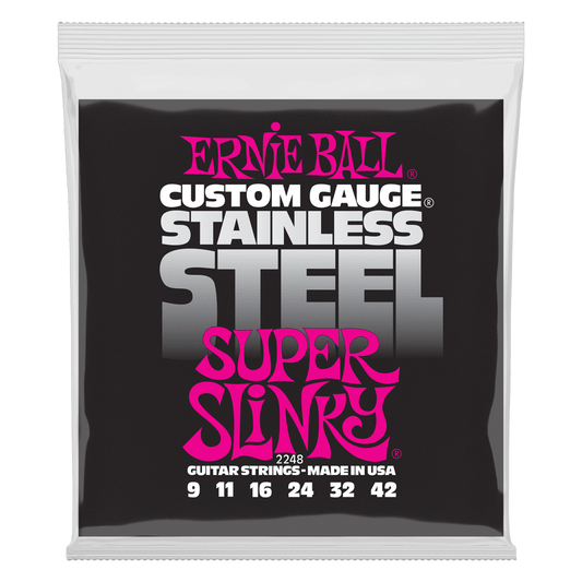 Ernie Ball Super Slinky Stainless Steel Wound Electric Guitar Strings - 9-42 Gauge