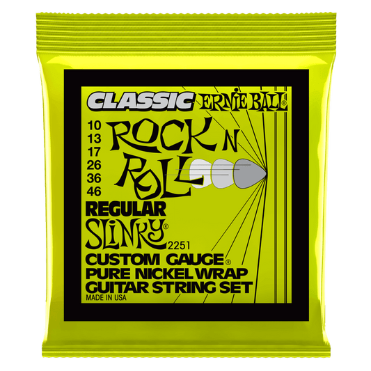 Ernie Ball Regular Slinky Classic Rock n Roll Pure Nickel Wrap Electric Guitar Strings, 10-46 Gauge