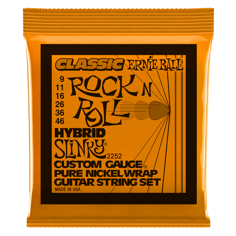 Ernie Ball Hybrid Slinky Classic Rock n Roll Pure Nickel Wrap Electric Guitar Strings, 9-46 Gauge
