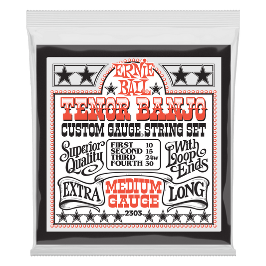 Ernie Ball Medium Loop End Stainless Steel Tenor Banjo Strings, 10-30 Gauge