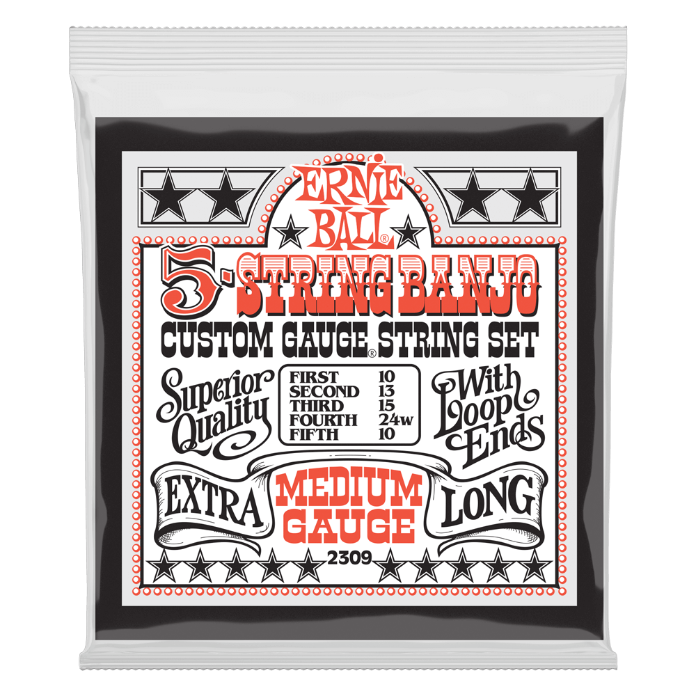 Ernie Ball Medium 5-String Loop End Stainless Steel Banjo Strings, 10-10 Gauge