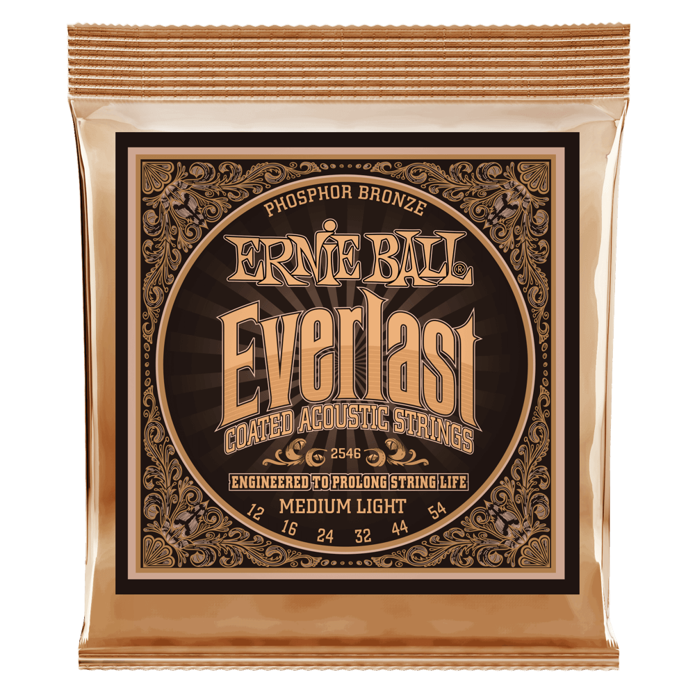 Ernie Ball Everlast Medium Light Coated Phosphor Bronze Acoustic Guitar String, 12-54 Gauge